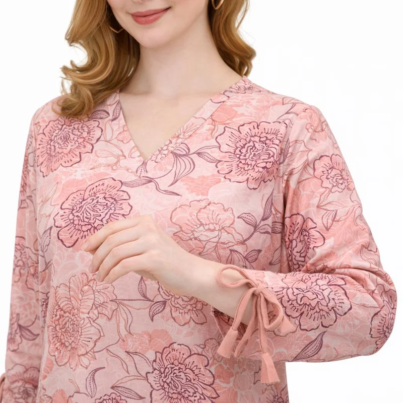 Artemea  Women’s Floral Print Jalabiya | Premium Rayon | Pleated-Front Design | Full-Length Modest Wear for Women | Best Price UAE